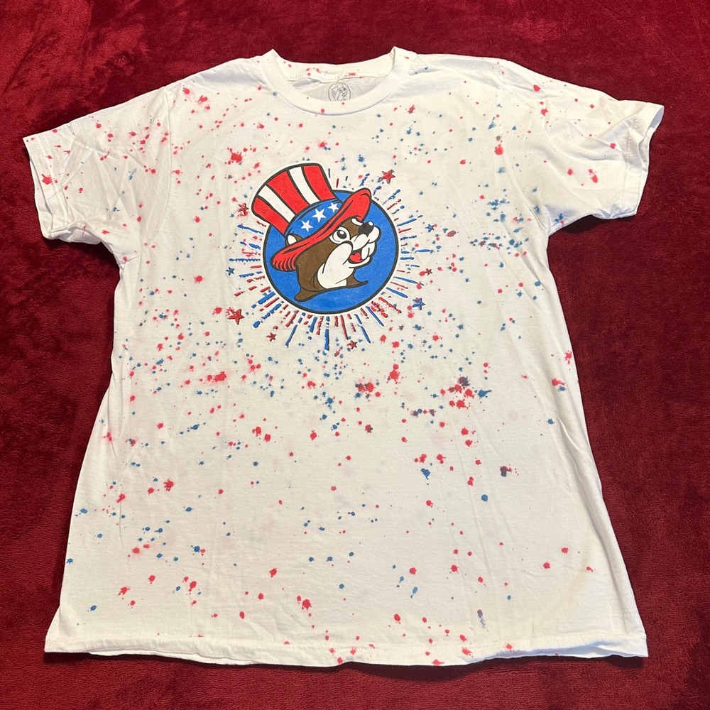 Buc-ee's Patriotic Uncle Sam Beaver Paint Splatter Graphic T-Shirt Mens Medium